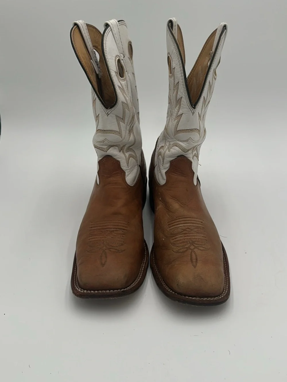 Larry Mahan Two-Tone White Shaft & Brown Leather Cowboy Boots